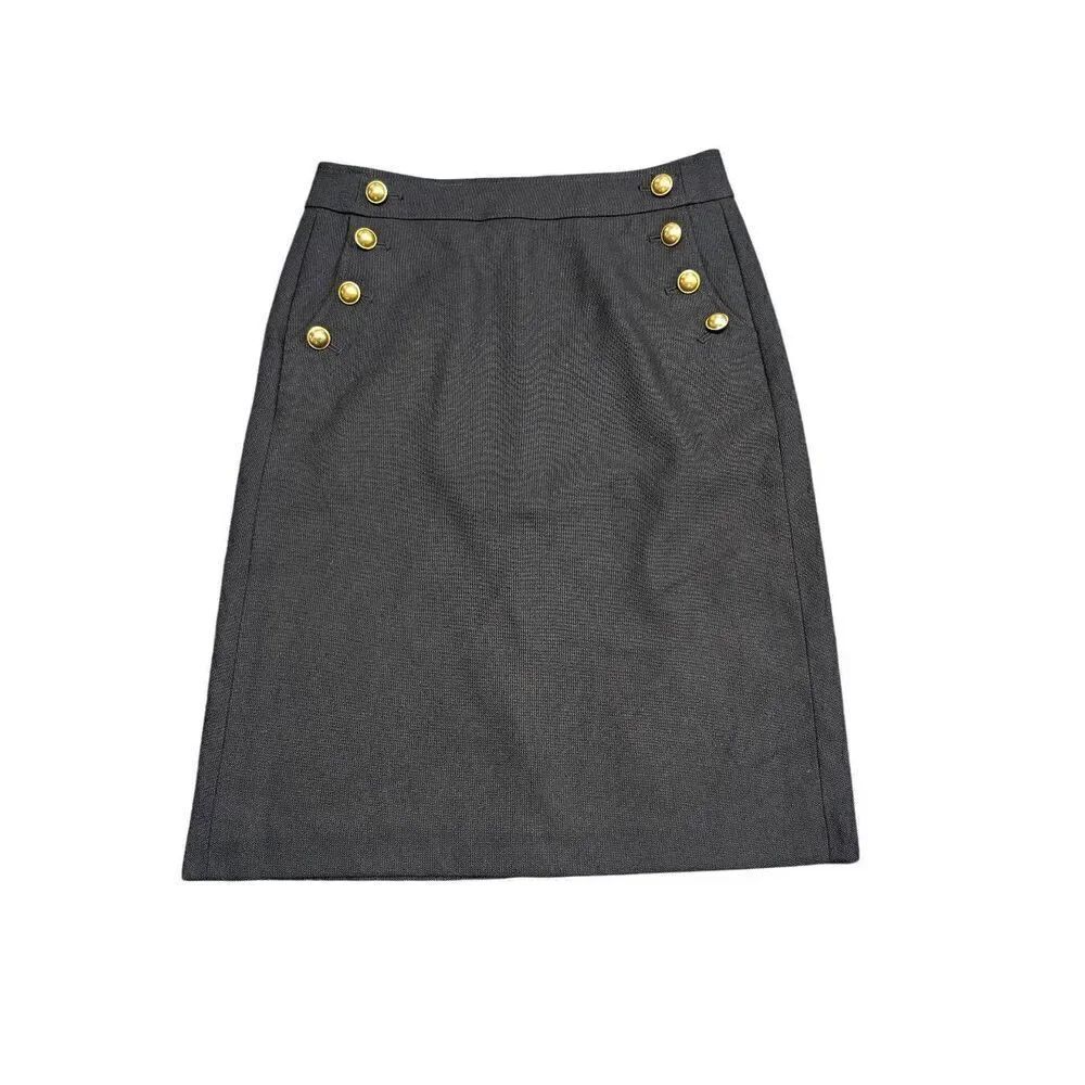 Ann Taylor Loft Women Black Straight Fit Decorative Button Zip Pencil Skirt 4